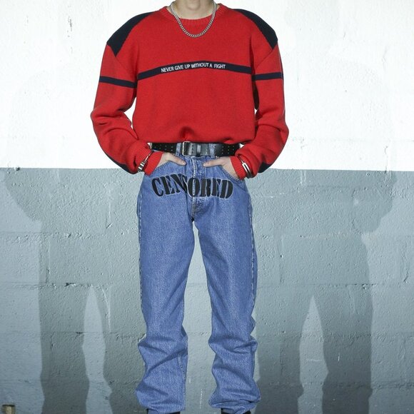 Vetements: GRAIL Medium 42cm CENSORED Embroidered Coin Button Jean FW20 - Picture 16 of 16